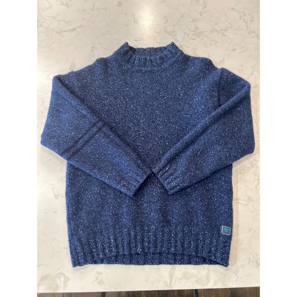 Irelands Eye Mens Blue Wool Silk Blend Mock Neck Donegal Sweater Made in Ireland